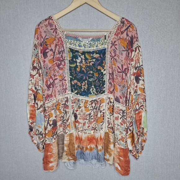 💙 John Marks Oversized Soft Patchwork Print Flowy Top Size L/XL Boho Cottage Co - Picture 8 of 8